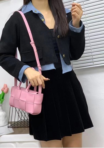 Mia Woven Leather 8 Squares Mini Tote Pink