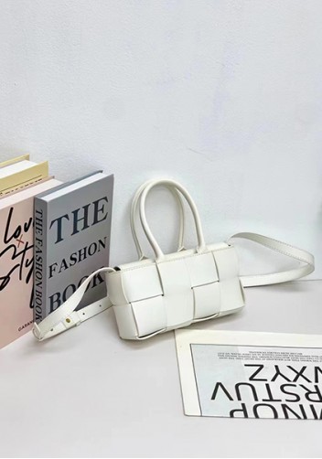 Mia Woven Leather 8 Squares Mini Tote White