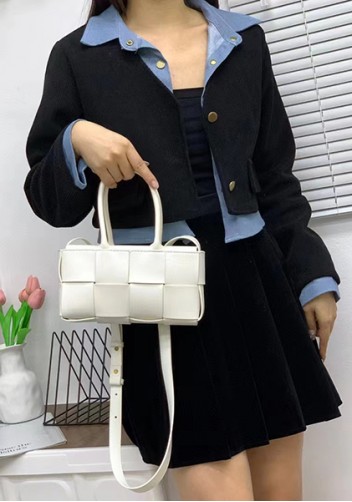 Mia Woven Leather 8 Squares Mini Tote White