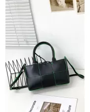 Mia Woven Leather 6 Squares Mini Tote Black Green