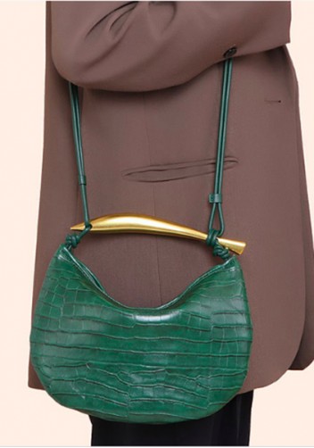 The Fish Handle Small Vegan Leather Bag Croc Green