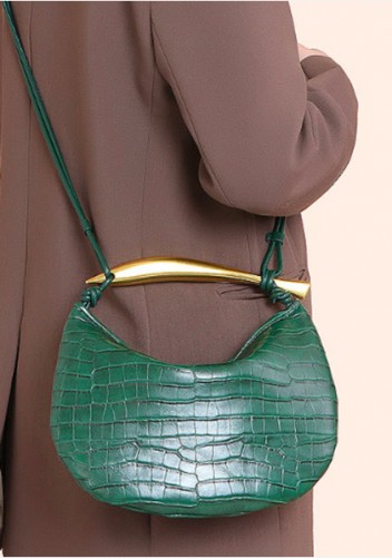 The Fish Handle Small Vegan Leather Bag Croc Green