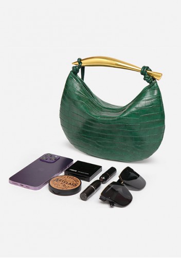 The Fish Handle Small Vegan Leather Bag Croc Green