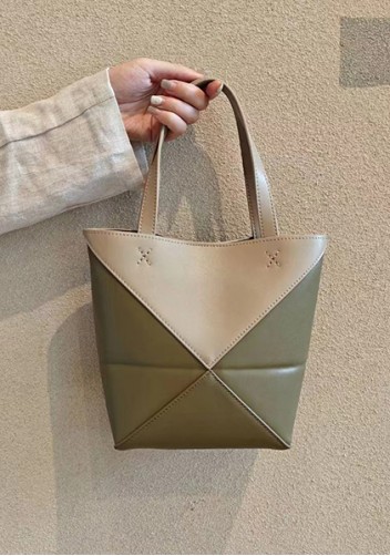 Adrienne Patchwork Leather Mini Tote Beige Green