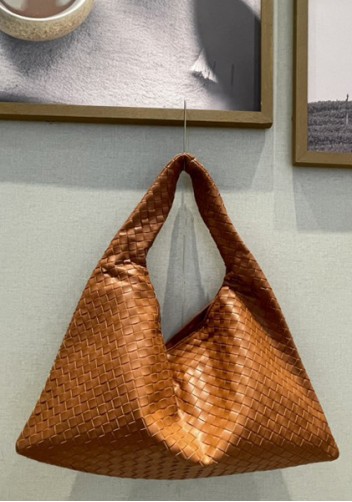 La Scalla Woven Large Hobo Camel