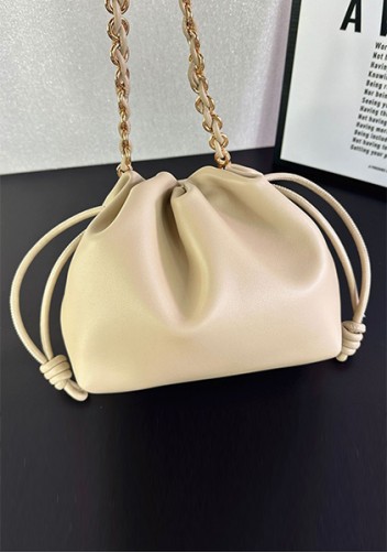 Salsa Leather Small Drawstring Bag Beige