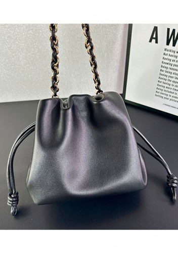 Salsa Leather Small Drawstring Bag Black