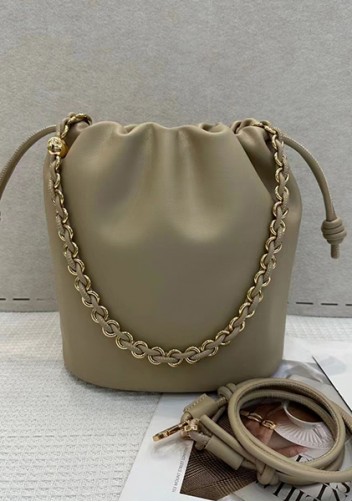 Salsa Leather Medium Drawstring Bucket Bag Beige