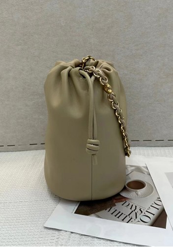 Salsa Leather Medium Drawstring Bucket Bag Beige