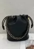 Salsa Leather Medium Drawstring Bucket Bag Black