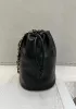 Salsa Leather Medium Drawstring Bucket Bag Black