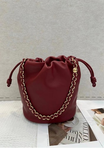 Salsa Leather Medium Drawstring Bucket Bag Burgundy