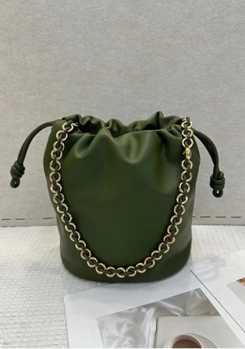 Salsa Leather Medium Drawstring Bucket Bag Green