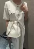 Salsa Leather Medium Drawstring Bucket Bag White