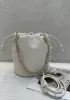 Salsa Leather Medium Drawstring Bucket Bag White