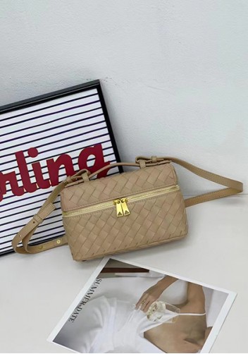 Mia Woven Leather Long Beauty Case Beige