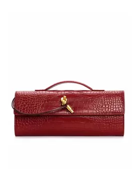 Allegria Long Clutch With Handle Croc Leather Bag Burgundy