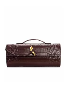Allegria Long Clutch With Handle Croc Leather Bag Choco