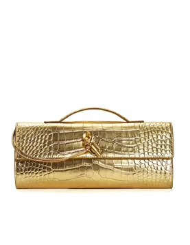 Allegria Long Clutch With Handle Croc Leather Bag Gold