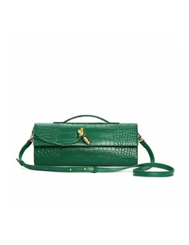 Allegria Long Clutch With Handle Croc Leather Bag Green