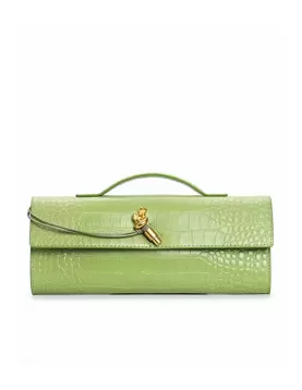 Allegria Long Clutch With Handle Croc Leather Bag Light Green