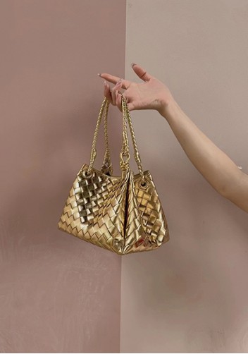 Mia Chute Leather Small Shoulder Bag Gold