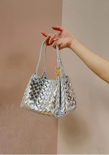 Mia Chute Leather Small Shoulder Bag Silver