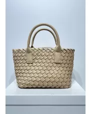 Grand Boulevard Woven Small Tote Beige