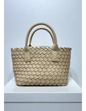 Grand Boulevard Woven Small Tote Beige