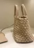 Grand Boulevard Woven Small Tote Beige