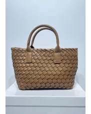 Grand Boulevard Woven Small Tote Camel