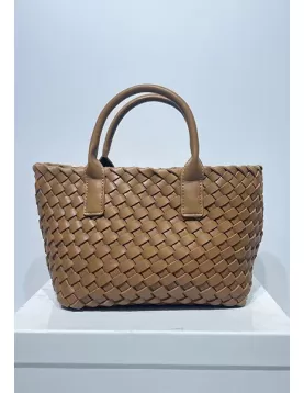 Grand Boulevard Woven Small Tote Camel