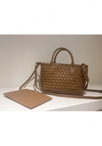 Grand Boulevard Woven Small Tote Camel