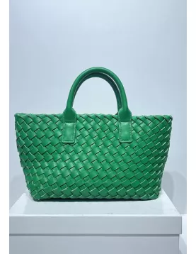 Grand Boulevard Woven Small Tote Green