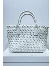 Grand Boulevard Woven Small Tote White