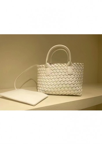 Grand Boulevard Woven Small Tote White