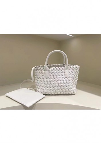 Grand Boulevard Woven Small Tote White