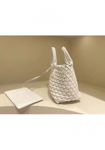 Grand Boulevard Woven Small Tote White