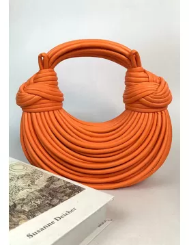 Dina Spaghetti Vegan Leather Knot Shoulder Bag Orange