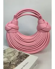 Dina Spaghetti Vegan Leather Knot Shoulder Bag Pink