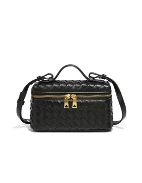 Mia Woven Synthetic Leather Long Beauty Case Black