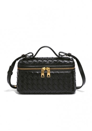 Mia Woven Synthetic Leather Long Beauty Case Black