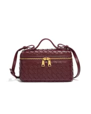 Mia Woven Synthetic Leather Long Beauty Case Burgundy