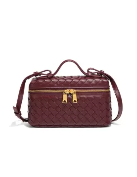 Mia Woven Synthetic Leather Long Beauty Case Burgundy