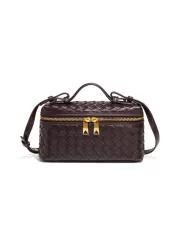 Mia Woven Synthetic Leather Long Beauty Case Choco