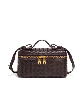 Mia Woven Synthetic Leather Long Beauty Case Choco