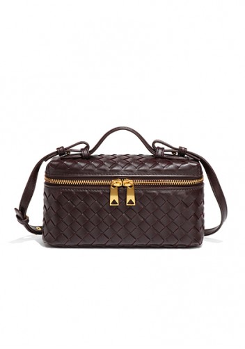 Mia Woven Synthetic Leather Long Beauty Case Choco