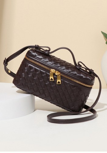 Mia Woven Synthetic Leather Long Beauty Case Choco