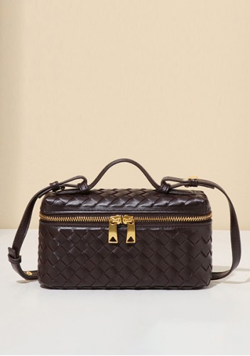 Mia Woven Synthetic Leather Long Beauty Case Choco