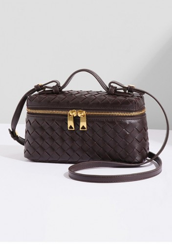 Mia Woven Synthetic Leather Long Beauty Case Choco